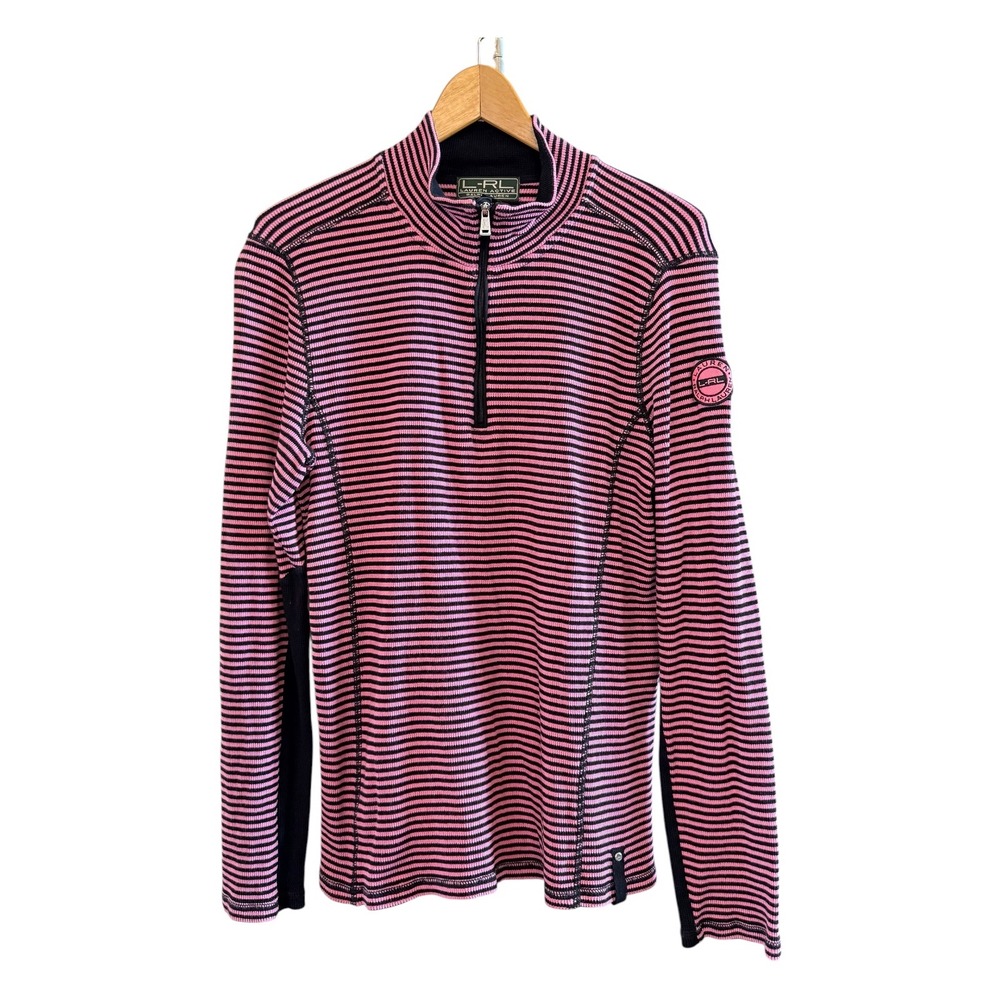 Lauren Ralph Lauren Active Pink/Black Striped 1/4 Zip Pullover XL (Fits like L)